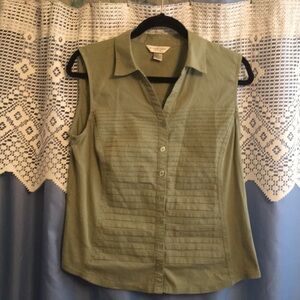 Sleeveless Olive Green Button-Up Top